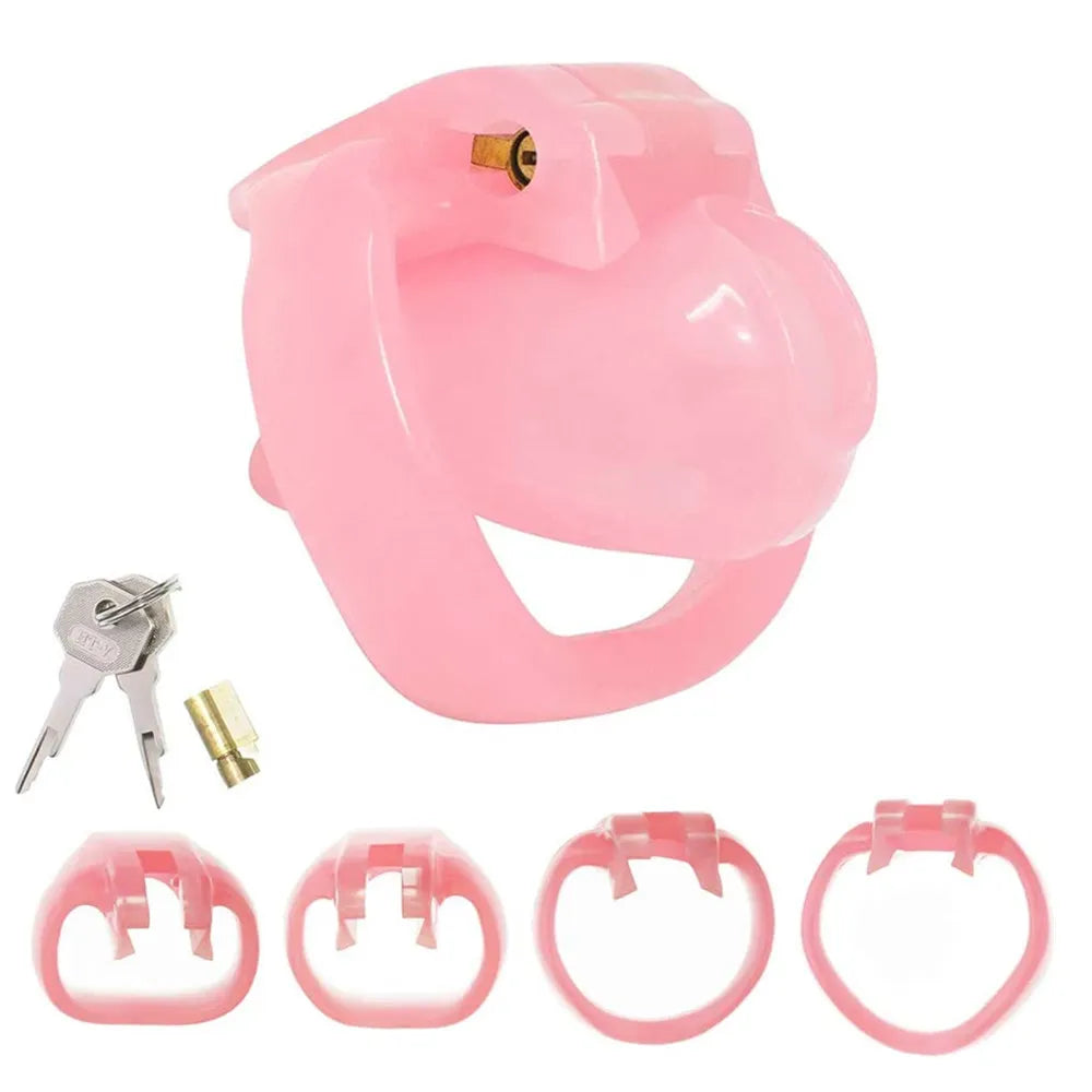 Pretty in Pink Chastity Cage with 4 Rings