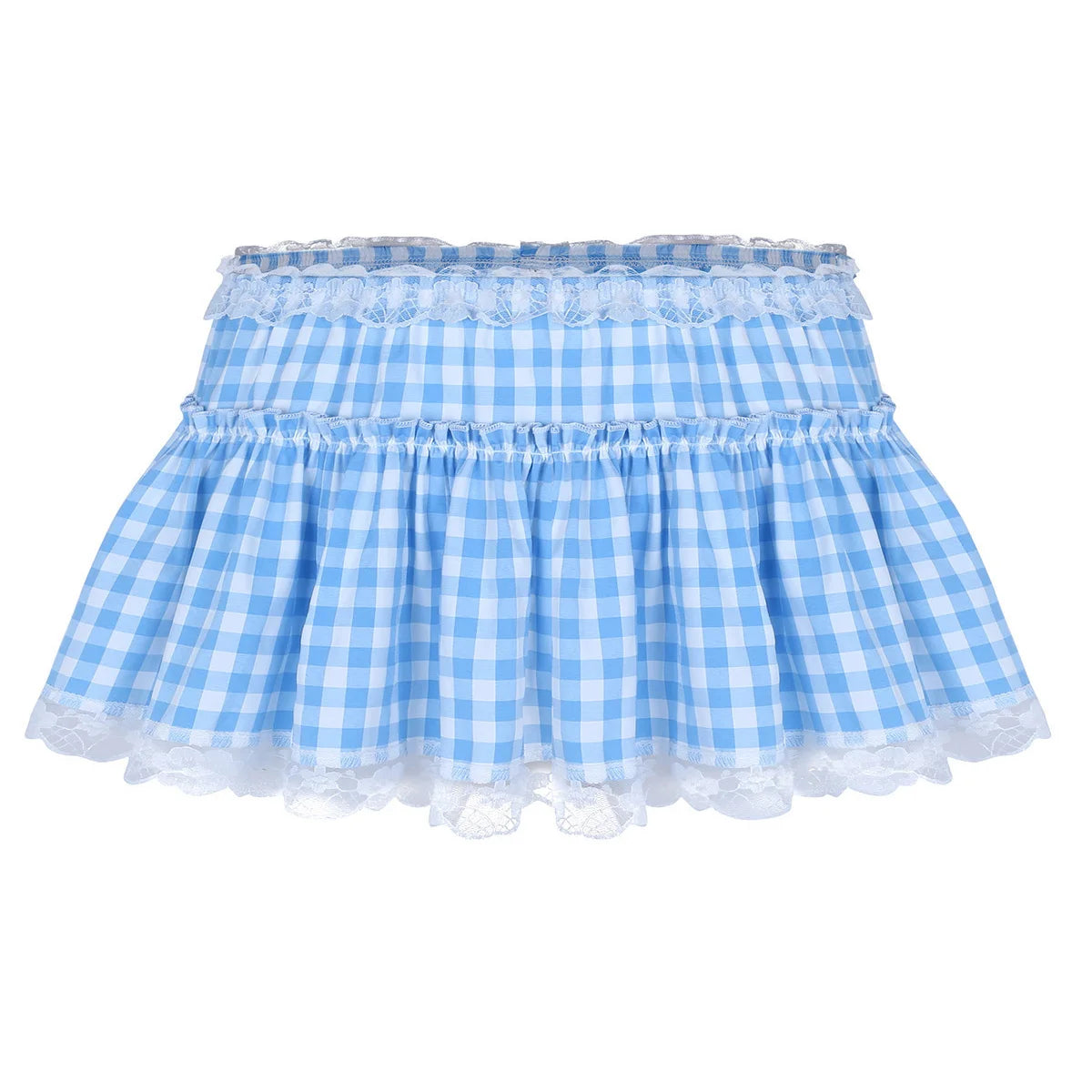 Sissy Gingham Miniskirt with Lace Hem