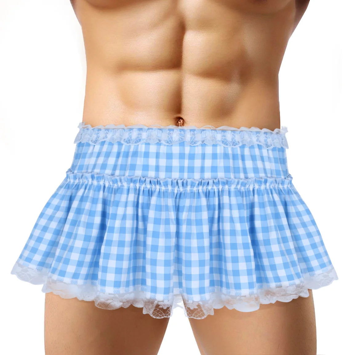 Sissy Gingham Miniskirt with Lace Hem