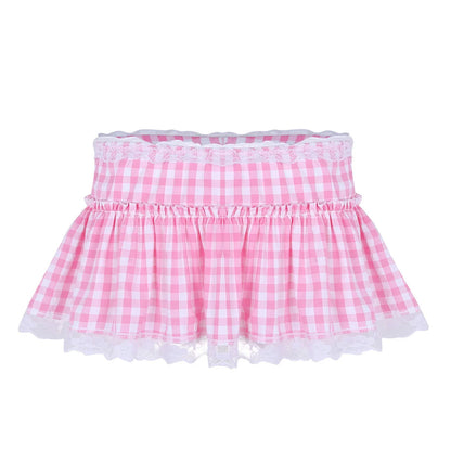 Sissy Gingham Miniskirt with Lace Hem