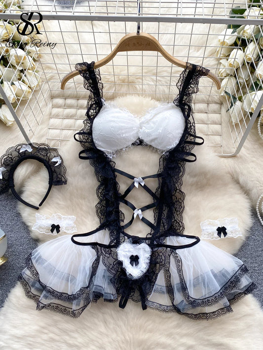 Sissy Lace Bodysuits Outfit + Accessories