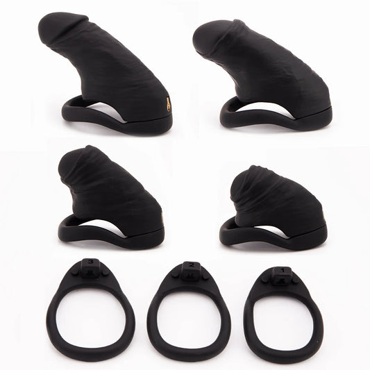 Skin Touch Simulation Penis Chastity Cage With 3 Rings